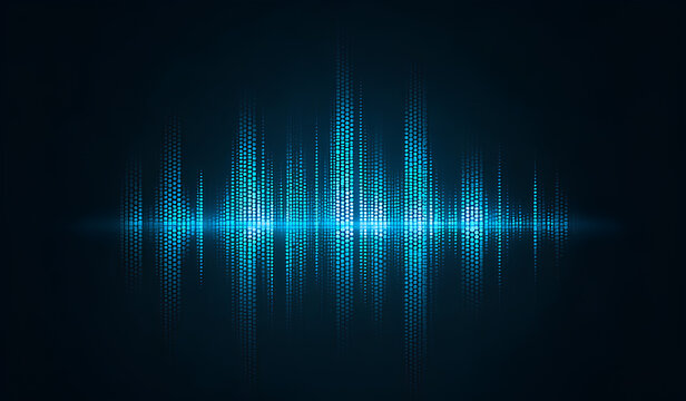 Digital soundwave visualisation with blue lights in dark background displaying audio frequencies and rhythms