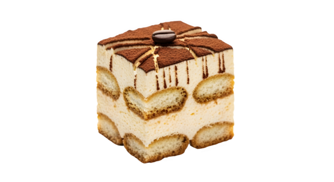 Delicious tiramisu cake slice isolated on transparent background - Powered by Adobe