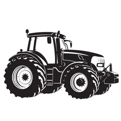 Black and White Graphic Vector Illustration of a Modern Farm Tractor