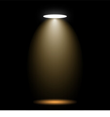 Realistic light spotlight beam shining brightly in a dark background with reflection on floor