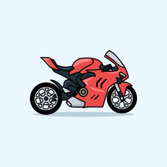 Obraz premium Red Sports Motorcycle Cartoon Style: Sleek Side View, Dynamic Design, Modern Colorful Illustration