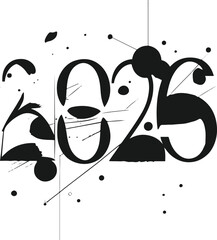 simple minimalist line art of 2026 combined with random abstract line strokes and dots for artistic composition, vector black outline, white background 2