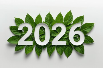 2026 new year text banner poster background with leaf texture pattern for graphic design resource