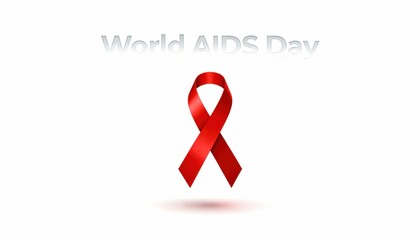 World AIDS Day banner with a realistic red awareness ribbon. Symbol of solidarity and support for HIV and AIDS awareness on a white background.