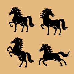 Black Horse Silhouettes set In Different Poses