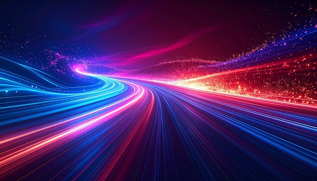 Abstract, vibrant streaks of light curving through a space