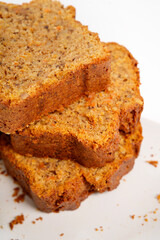 Slices of carrot cake bread displaying homemade texture