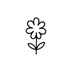 Simple black outline of a blooming flower, stem, and leaves
