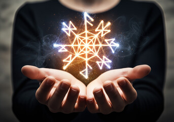 Close up elderly hands presenting a glowing rune to young hands symbolic tradition meaning guidance heritage cultural wisdom