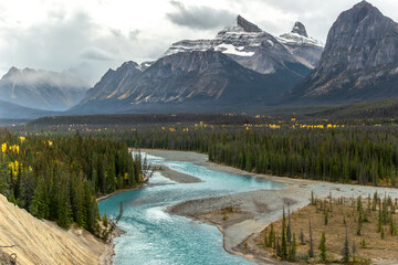 Braided turquoise river in Jasper National Park, Canadian Rockies
