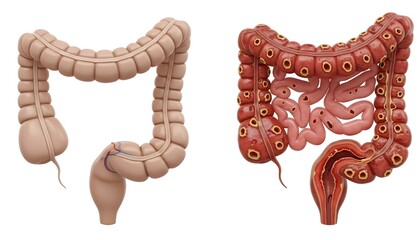 Healthy Large Intestine vs. Diverticulosis Disease – Medical 3D Comparison