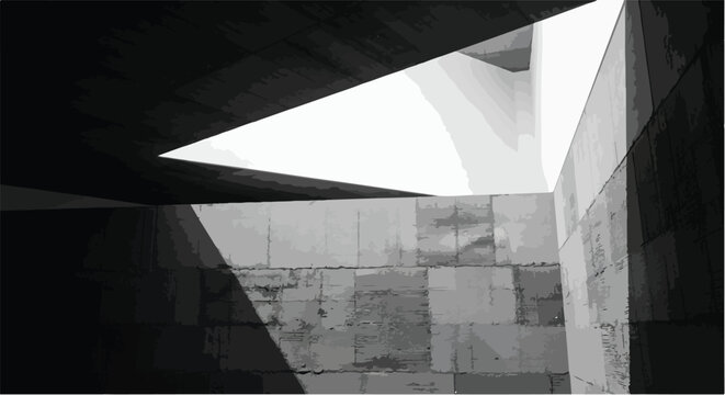 Abstract modern architectural interior with sharp light and shadow composition.