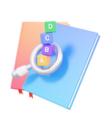 Basic knowledge language ABCD colorful object on transparent background. book information child education learning cartoon cute style. 3D render illustration