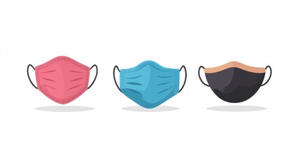 Three colorful face masks against a white background.