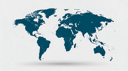 Detailed vector graphic of the world map in a modern teal blue color, showing continents and global connection.