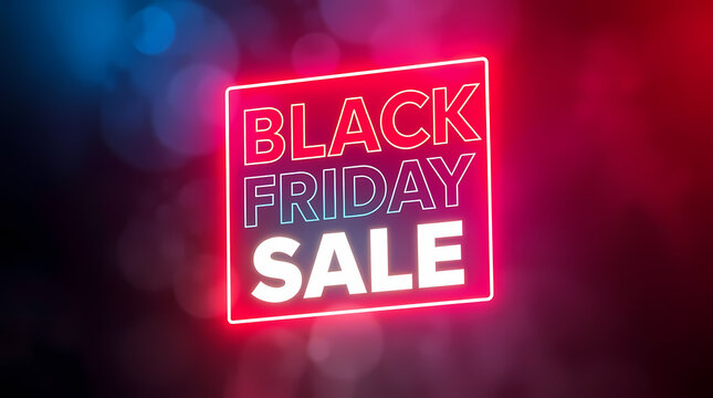 3d Glowing abstract Red Neon Black Friday Sale sign text black frame background