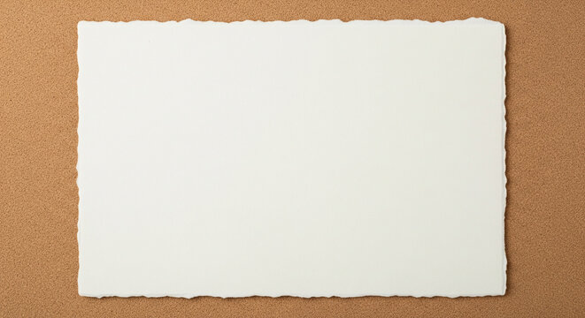 Blank Rough Edge Handmade Paper Card on Brown Texture

An elegant, minimalist overhead shot of a single blank piece of handmade paper with distinctive, deckled edges