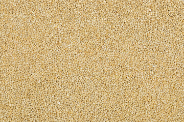 white quinoa seeds as a background. Top view. Flat lay