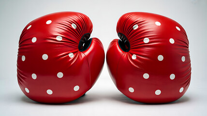 Bright red boxing gloves with fun white polka dots, symbolizing feminine power, sport, and playful competition.