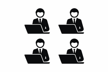 set of Office worker using laptop icon silhouette vector isolated on white background