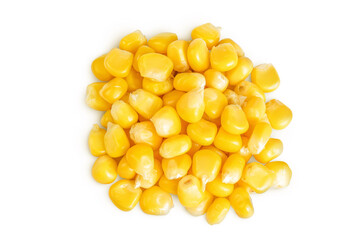 corn seeds isolated on white background. Top view. Flat lay