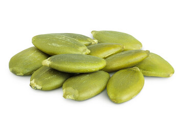 Peeled pumpkin seeds isolated on white background