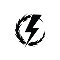 Power lightning bolt symbol in a dynamic sharp circle graphic