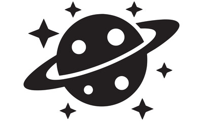 Ringed Planet with Stars – Minimal Space Silhouette Vector .