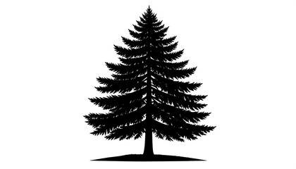 Black silhouette of a pine tree against a white background