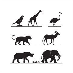 Dinosaurs silhouette vector collection with animals set