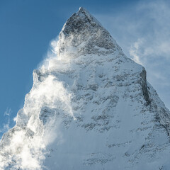 Snow Whips Around The Peak Of The Matterhorn On A Clear Day