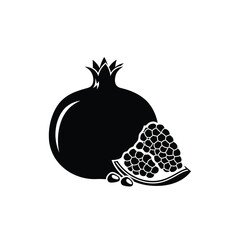 Minimalist pomegranate fruit silhouette with sliced section