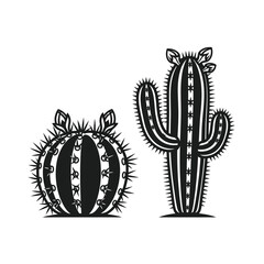 Stylized desert cacti black silhouette illustration with spines