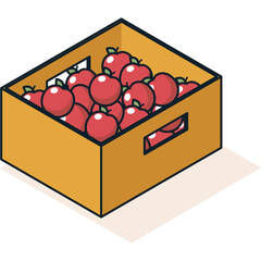 A Full Cardboard Box Filled With Fresh Red Apples on a Transparent Background with Realistic Shadows