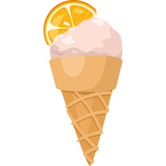 A Pale Pink Ice Cream Cone Topped With A Citrus Slice On A Transparent Background