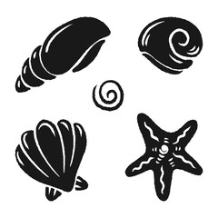 seashell and starfish illustrations silhouette hand drawn