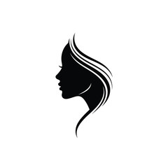 Elegant woman profile silhouette with flowing hair, beauty concept.