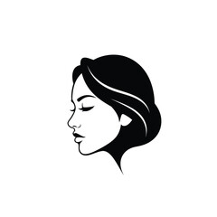Elegant minimalist black and white woman profile illustration
