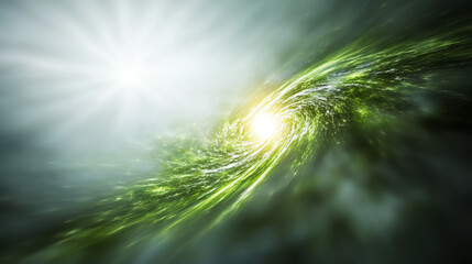 A mesmerizing swirl of light and energy illustrates the beauty of the cosmos in vibrant green hues, captivating the viewer's imagination.