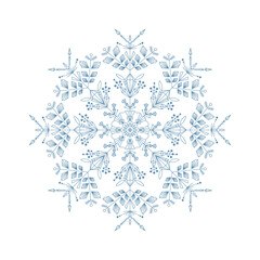 Elegant Black Snowflake. Winter Decorative Background. Minimalistic Frost Crystal Ornament for Wrapping Paper, Textile, and Wallpaper Design.