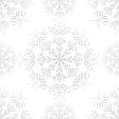 Elegant Silver Snowflake Seamless Pattern. Winter Decorative Background. Minimalistic Frost Crystal Ornament for Wrapping Paper, Textile, and Wallpaper Design