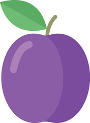 Vibrant purple plum with green leaf fresh fruit icon