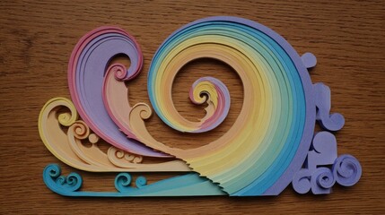 Colorful layered paper waves spiraling upward