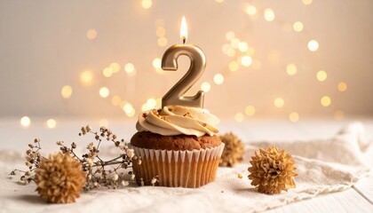 Celebrating Two Years A Warm Cupcake with a Number Candle