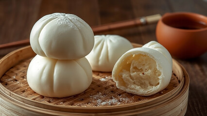 Fototapeta premium Northern Air: Chinese Mantou with Fine Crumb Structure in Clean, Serene Light