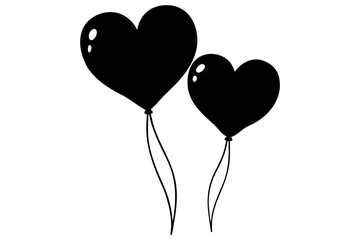 Heart balloons flying silhouette vector isolated on white background