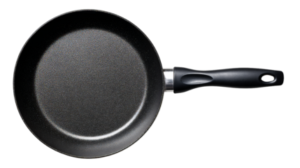Modern frying pan with non-stick coating, ergonomic handle and Thermo-Spot heating indicator isolated on white background, ideal for cooking