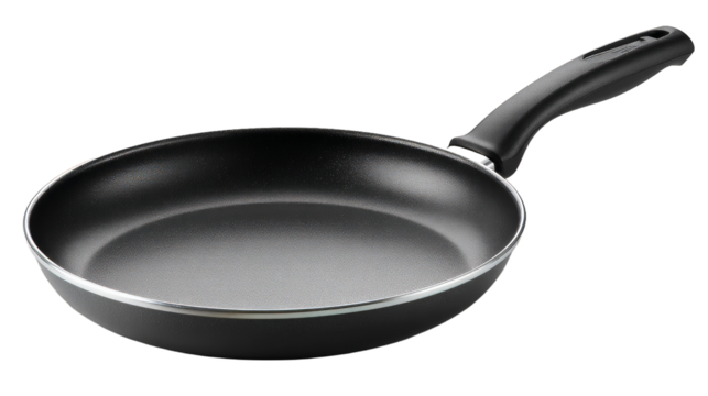 Modern frying pan with non-stick coating, ergonomic handle and Thermo-Spot heating indicator isolated on white background, ideal for cooking
