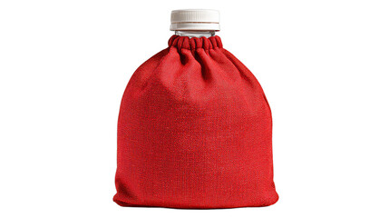 Red fabric ice bag with a white plastic cap. Isolated on white background