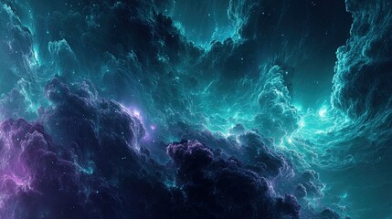 Abstract Cosmic Nebula Displaying Turquoise Violet Colors